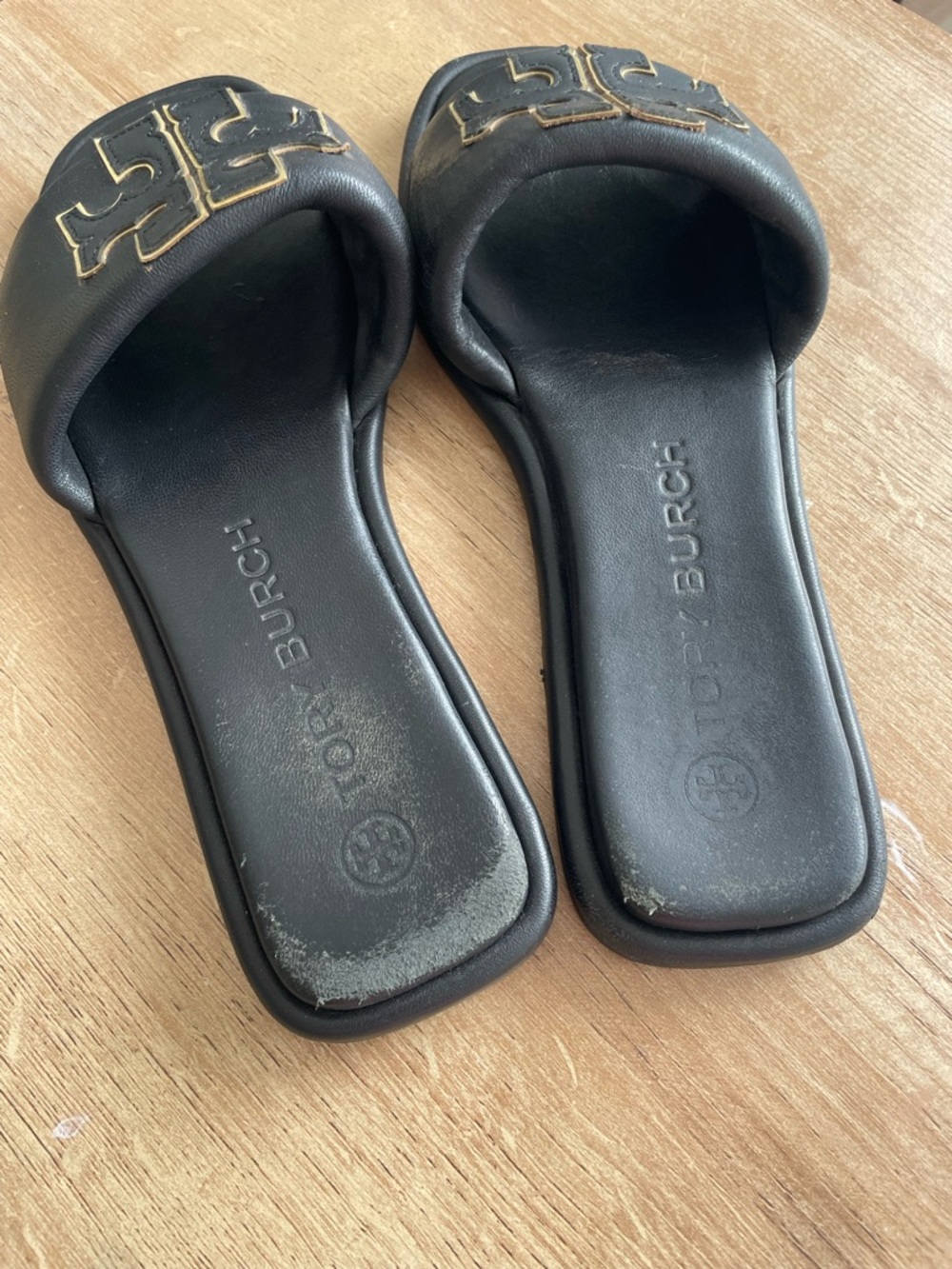 Tory Burch Double-T Monogram Padded Leather Slide Sandals size 8 - Picture 2 of 4